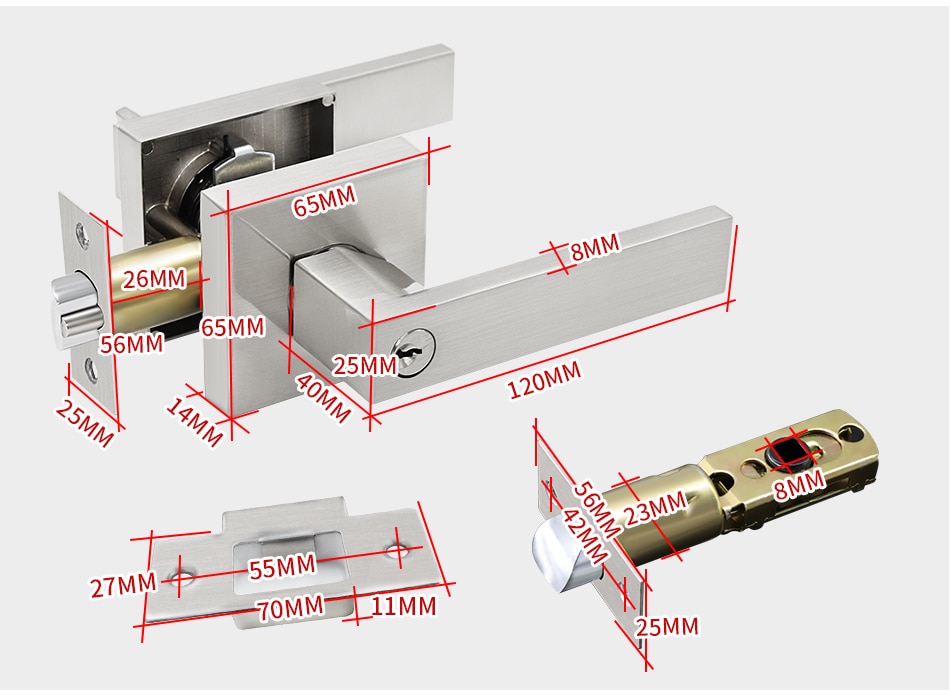 Square Internal Door Handle with Lock