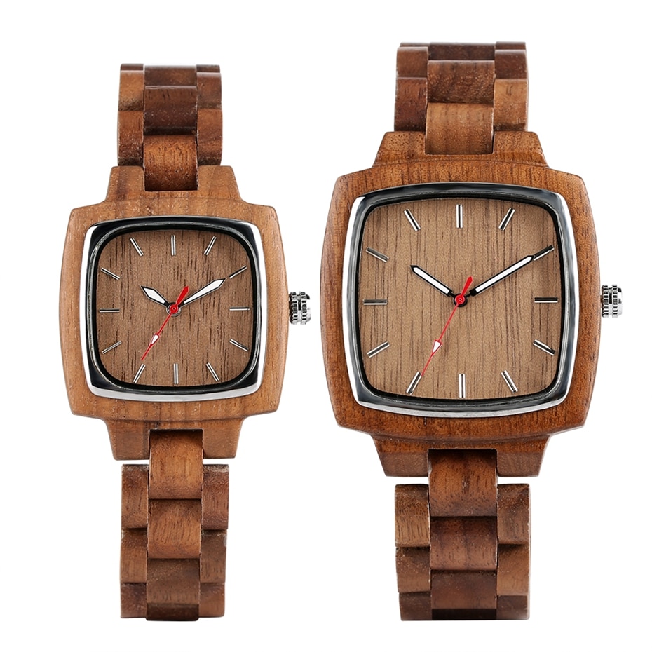 Men's and Women's Rectangular Wood Watch
