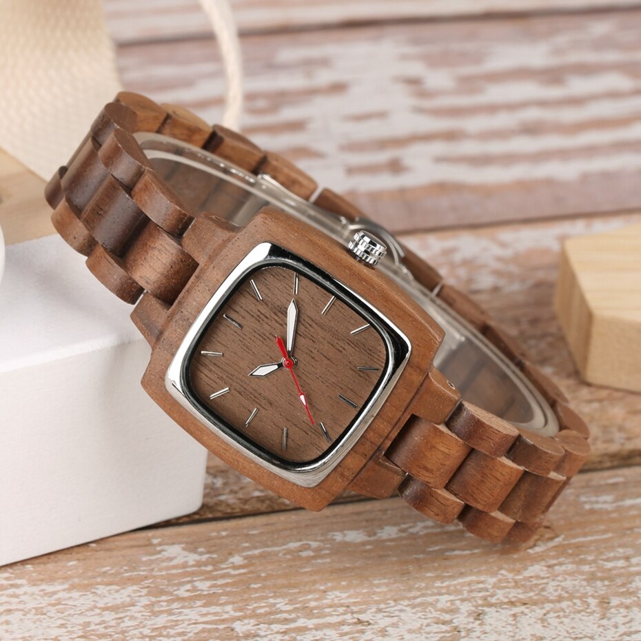 Men's and Women's Rectangular Wood Watch