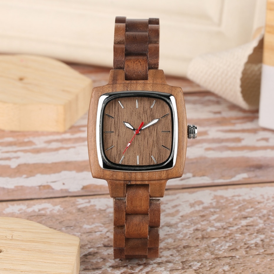 Men's and Women's Rectangular Wood Watch