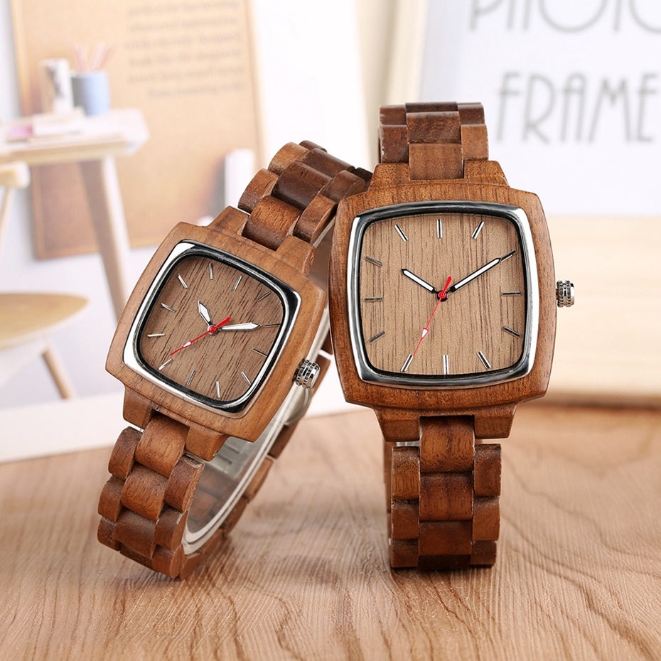 Men's and Women's Rectangular Wood Watch