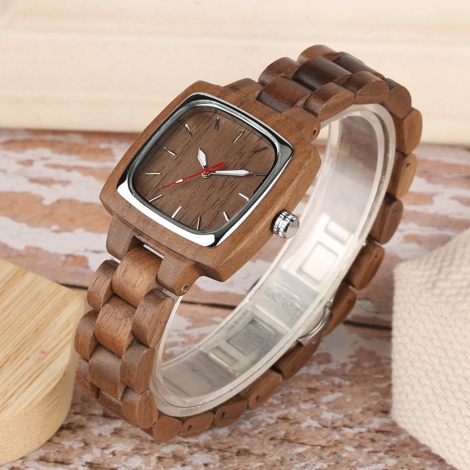 Men's and Women's Rectangular Wood Watch