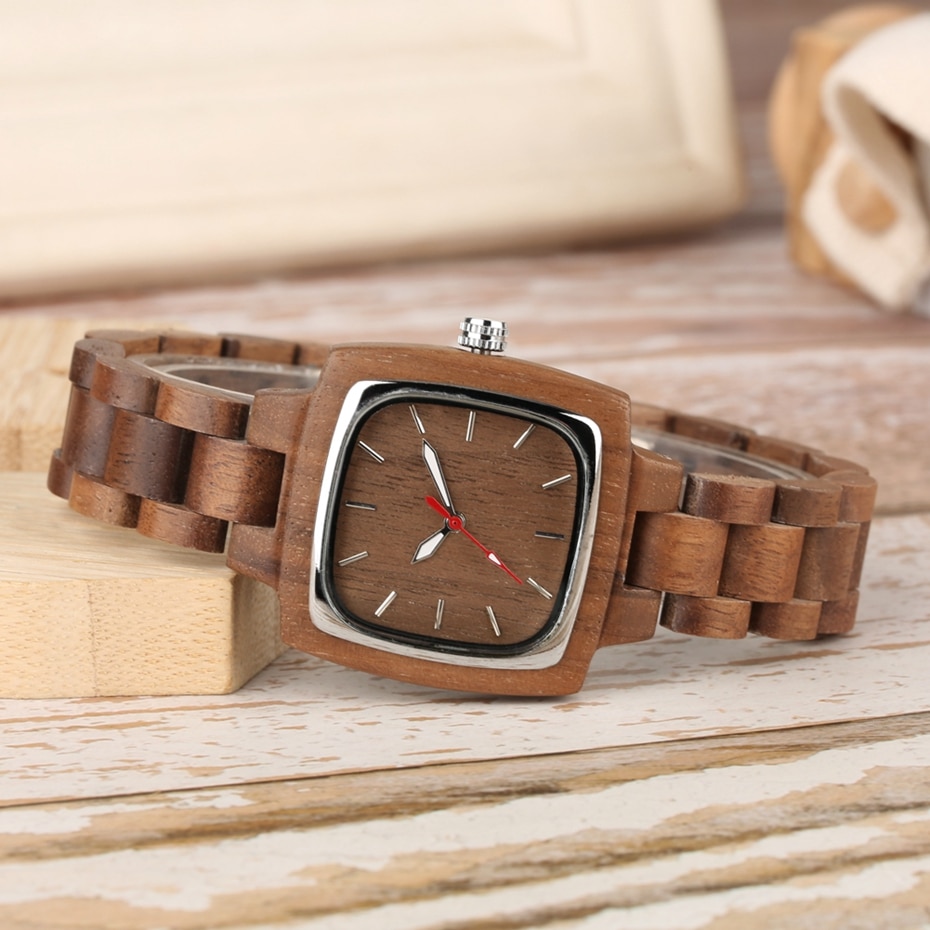 Men's and Women's Rectangular Wood Watch
