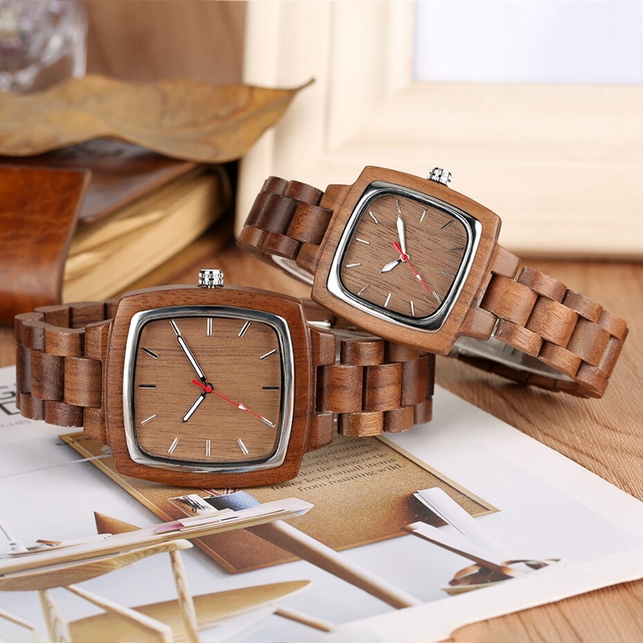 Men's and Women's Rectangular Wood Watch