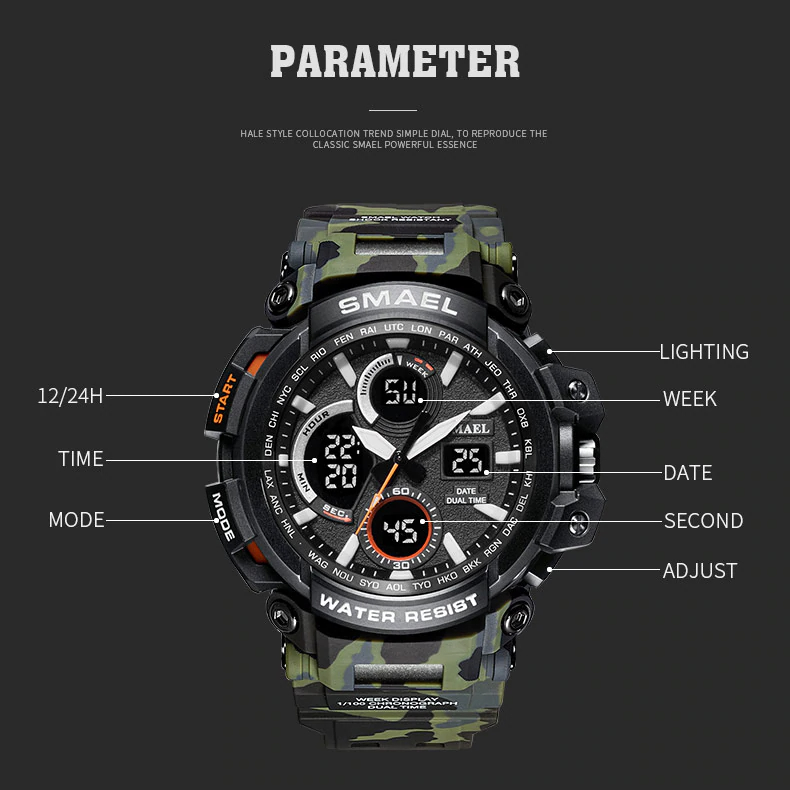 Men's Waterproof Military LED Digital Watch