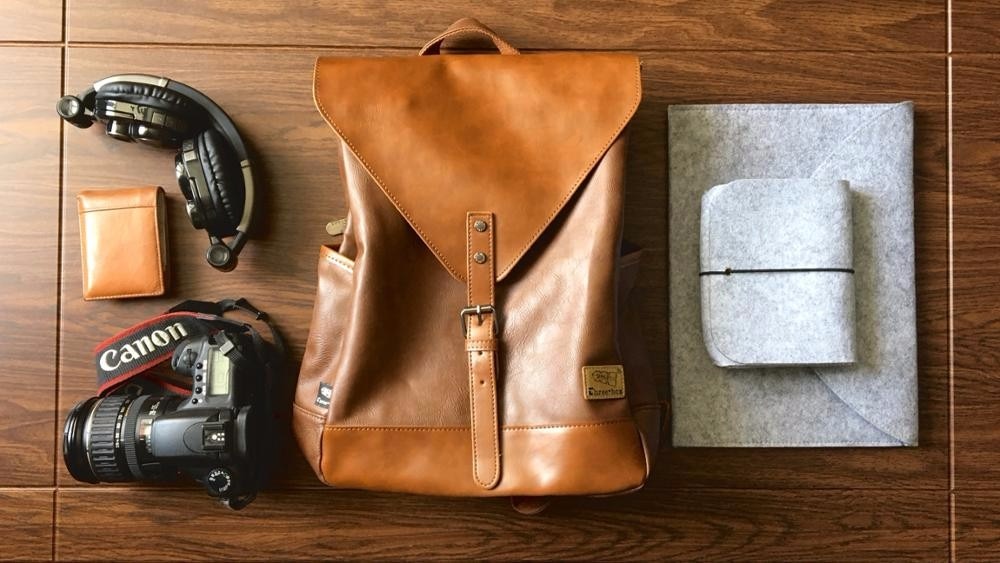 Men's Travel PU Leather Backpack