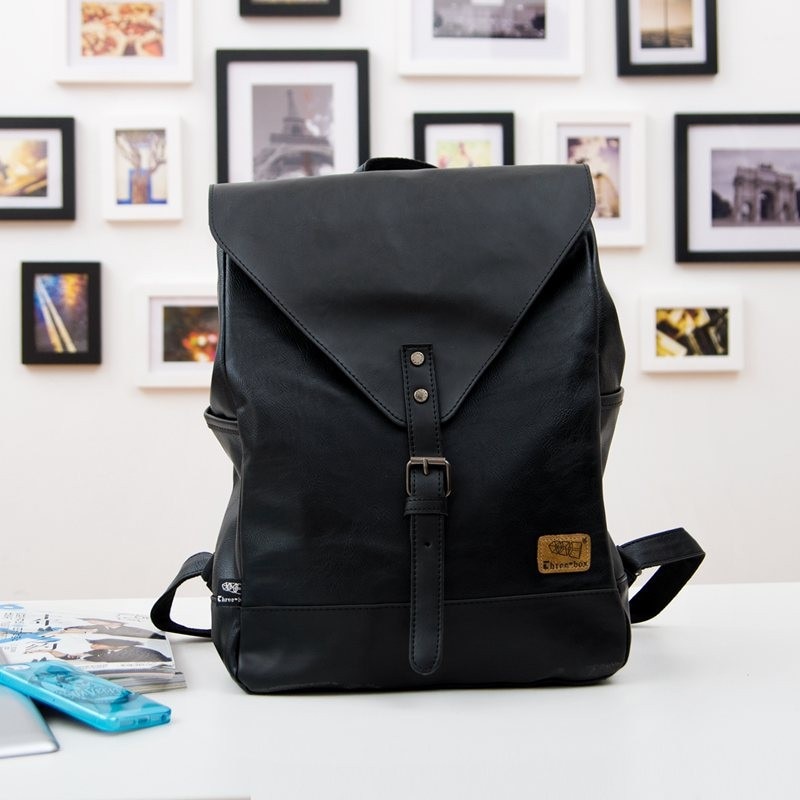 Men's Travel PU Leather Backpack