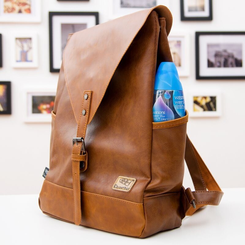 Men's Travel PU Leather Backpack
