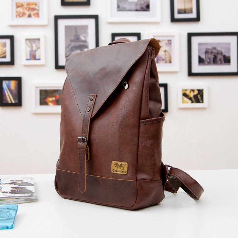 Men's Travel PU Leather Backpack