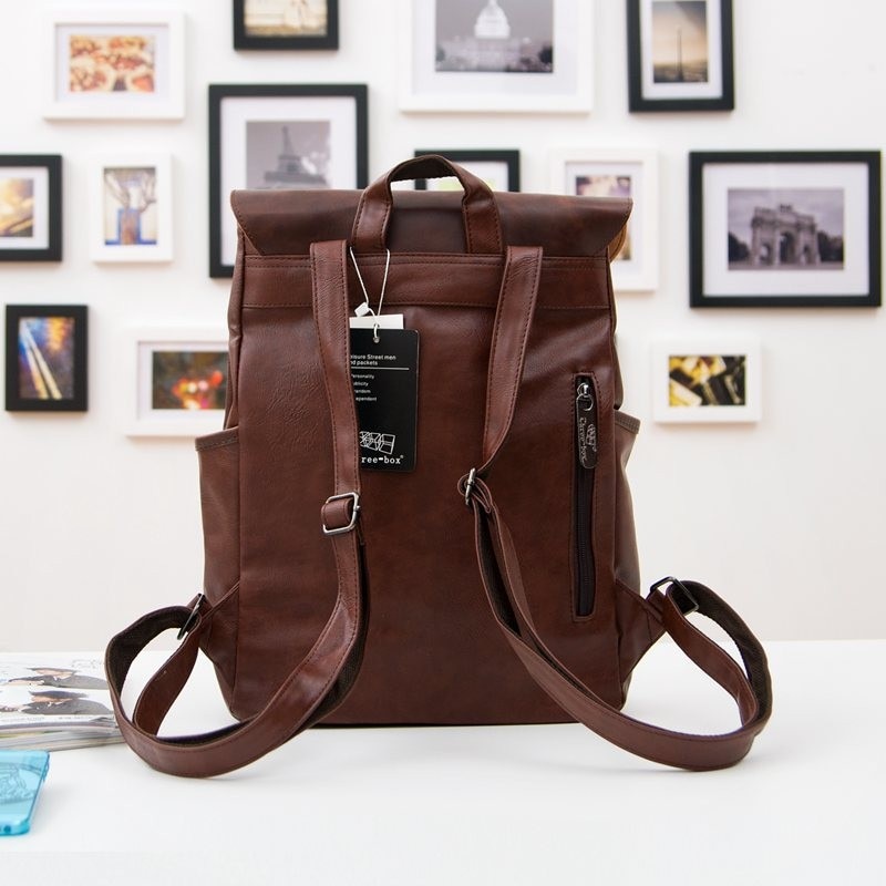 Men's Travel PU Leather Backpack