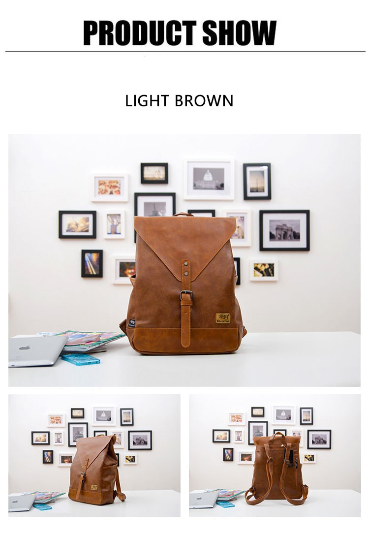 Men's Travel PU Leather Backpack