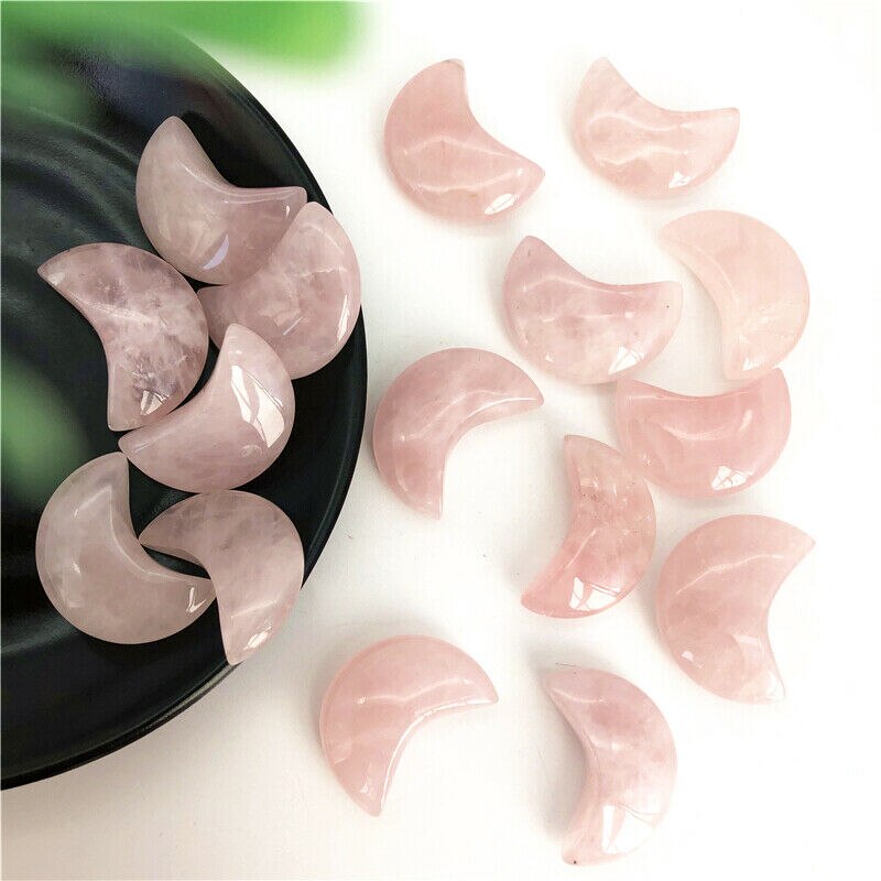 Natural Pink Quartz Moon Shaped Healing Polished Stones