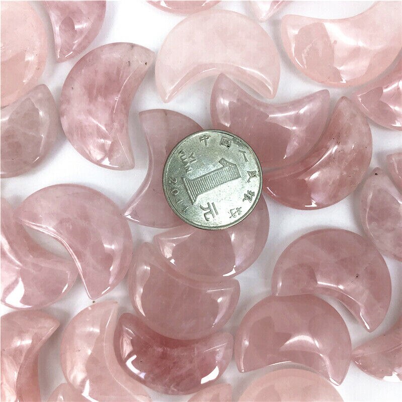 Natural Pink Quartz Moon Shaped Healing Polished Stones