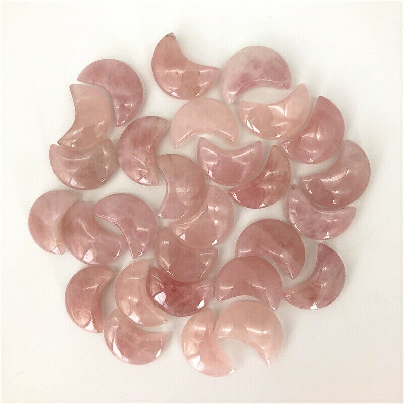 Natural Pink Quartz Moon Shaped Healing Polished Stones