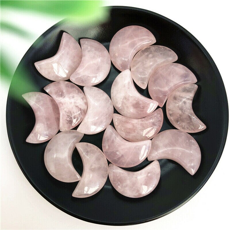 Natural Pink Quartz Moon Shaped Healing Polished Stones