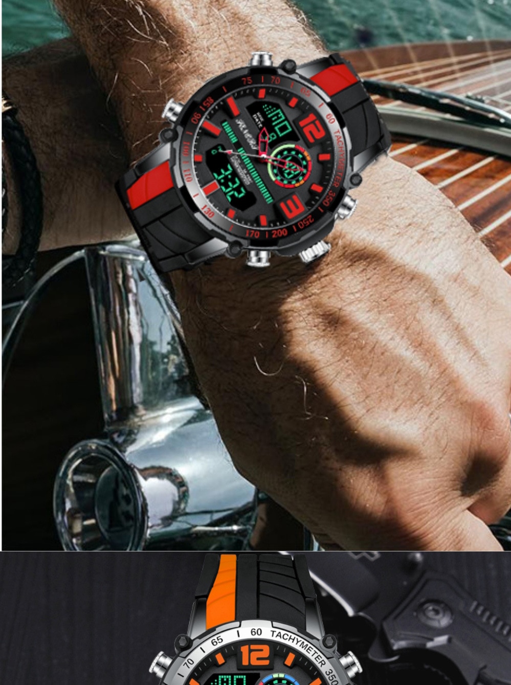 Men's Striped Silicone Strap Sports Watch