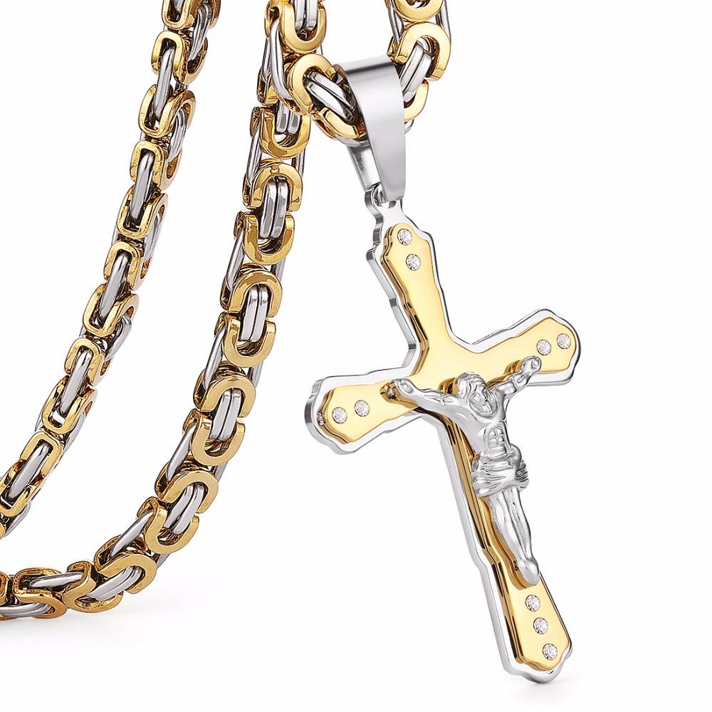 Men's Cross Shaped Crystal Necklace