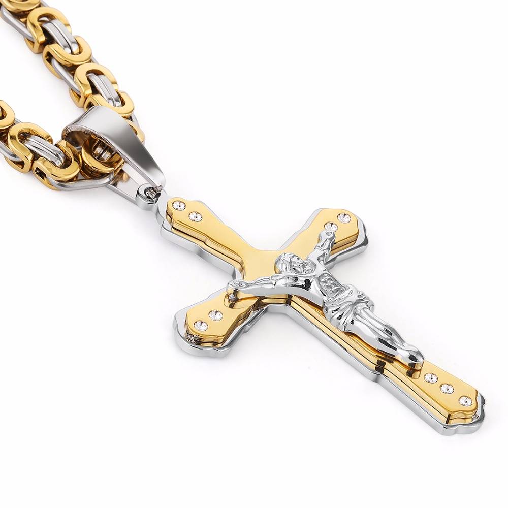 Men's Cross Shaped Crystal Necklace