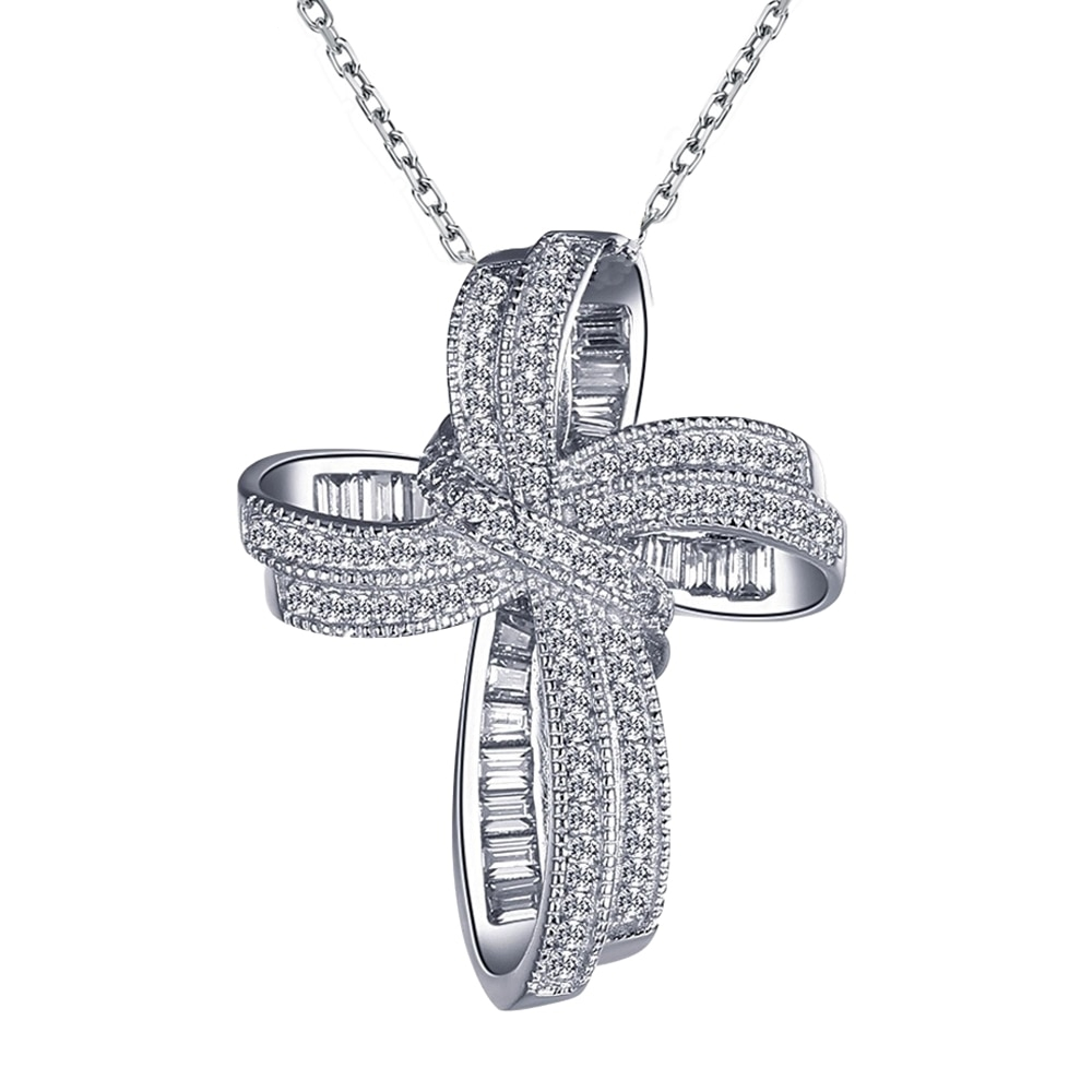 Women's Luxury Silver Necklace with Crystals