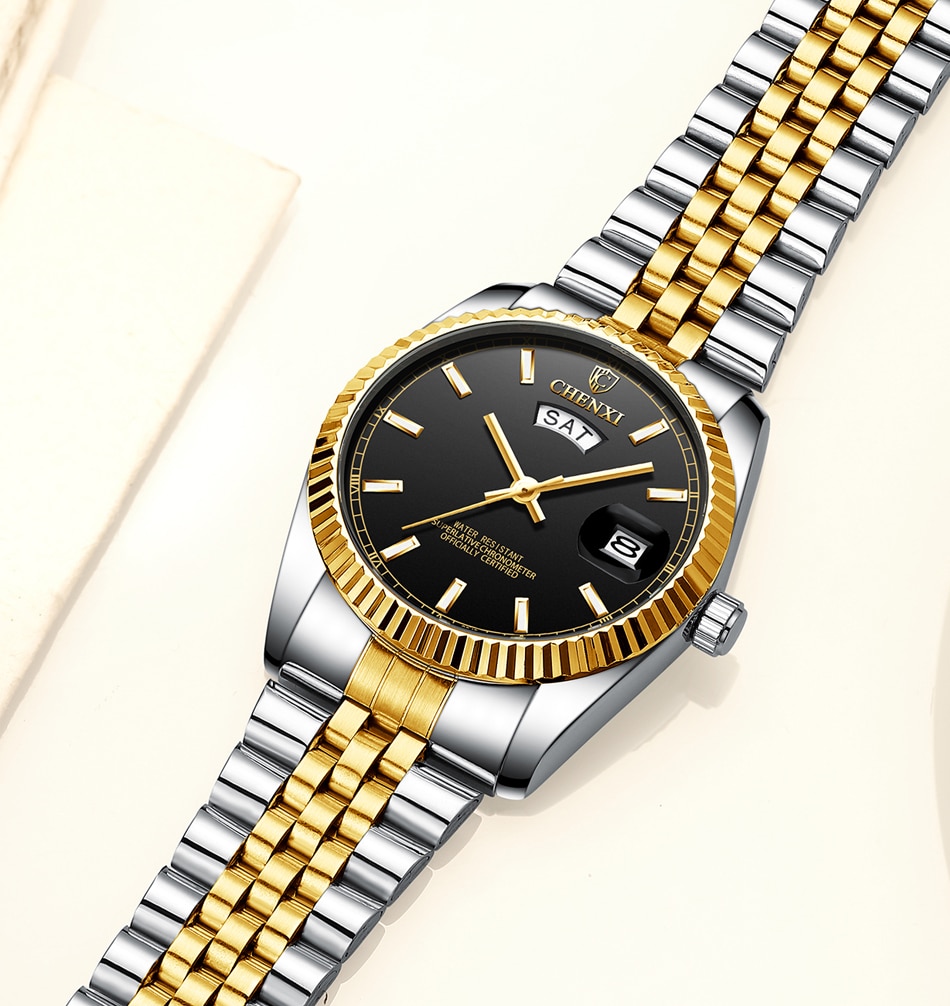 Men's Striped Stainless Steel Watch