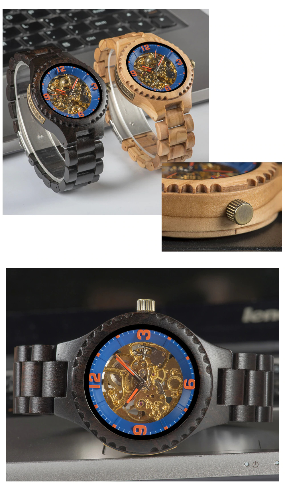 Logo Customized Wooden Mechanical Watch for Men