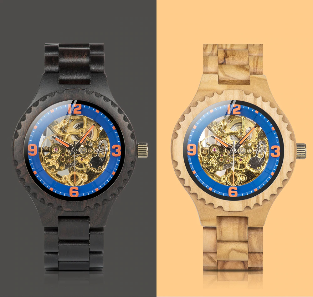 Logo Customized Wooden Mechanical Watch for Men
