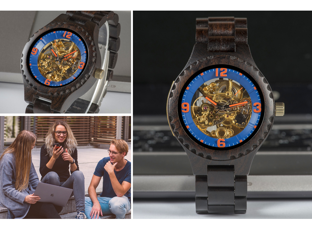 Logo Customized Wooden Mechanical Watch for Men