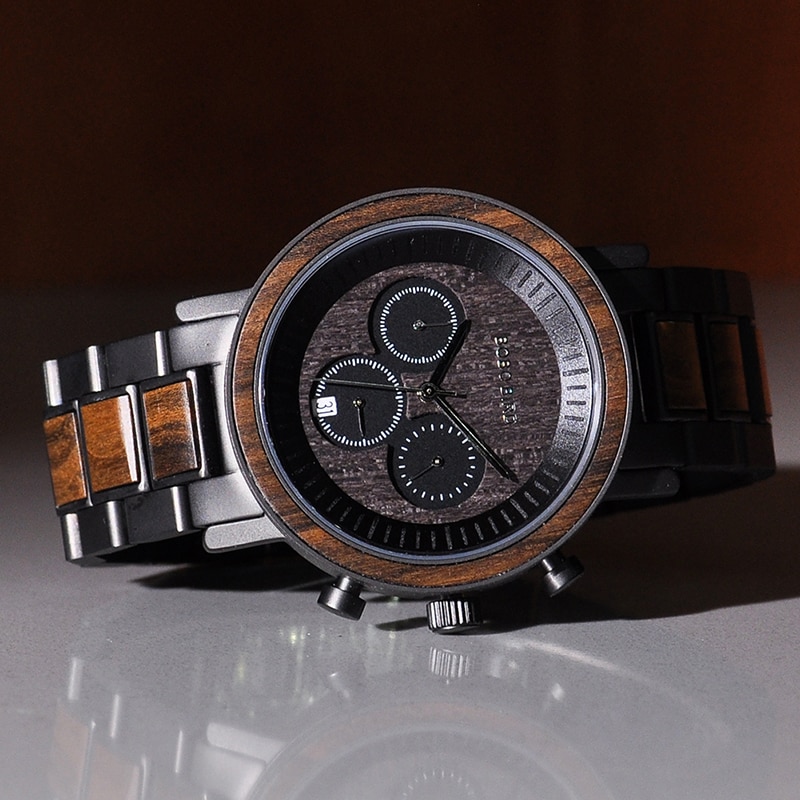Men's Stainless Steel and Wood Watch