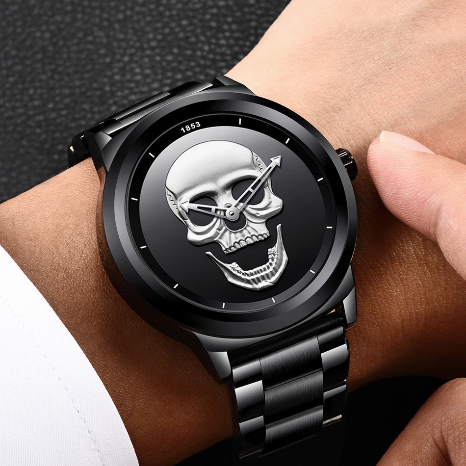 Men's Stainless Steel Skull Watch