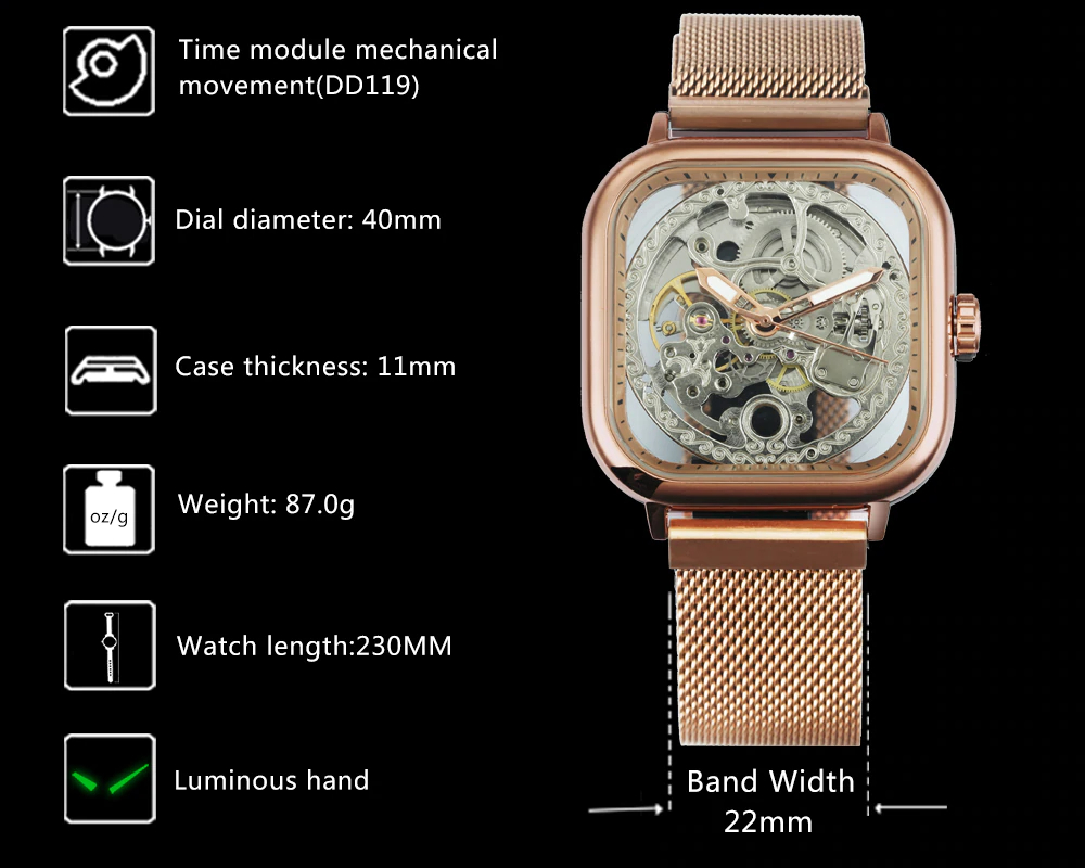 Men's Carved Hollow Mechanical Watch with Magnet Strap