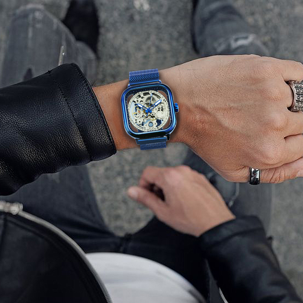 Men's Carved Hollow Mechanical Watch with Magnet Strap